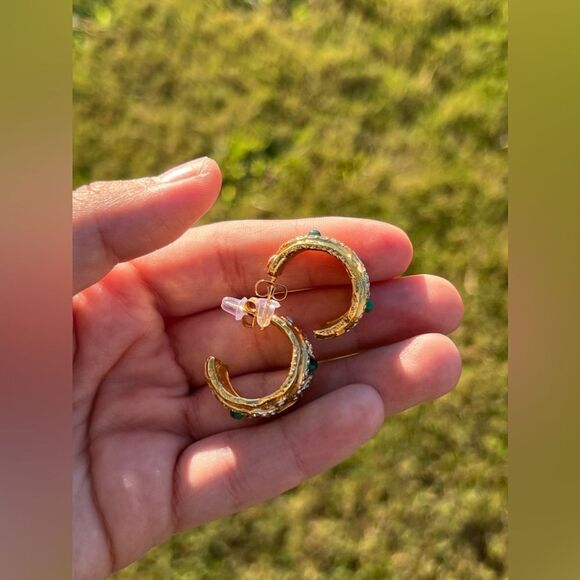 Anthro 18k Gold Plated Eye Hoop Earrings - Picture 11 of 13